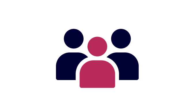 Icon of 3 patients, one in purple and two in navy blue