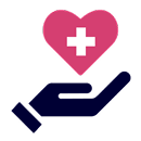 Hand holding heart with cross sign icon